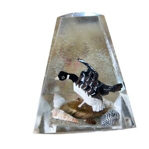 Vintage Duck & Shells Clear Lucite Light Glitter Figurine Pyramid Shape 4"Tx 3"W